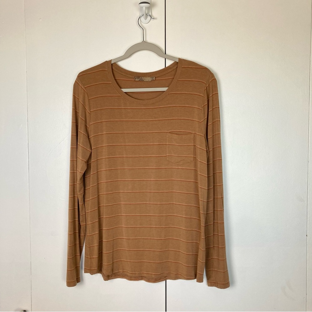 Prana Tan Striped Henley Long Sleeve Tee T Shirt Size Large Soft Cotton …